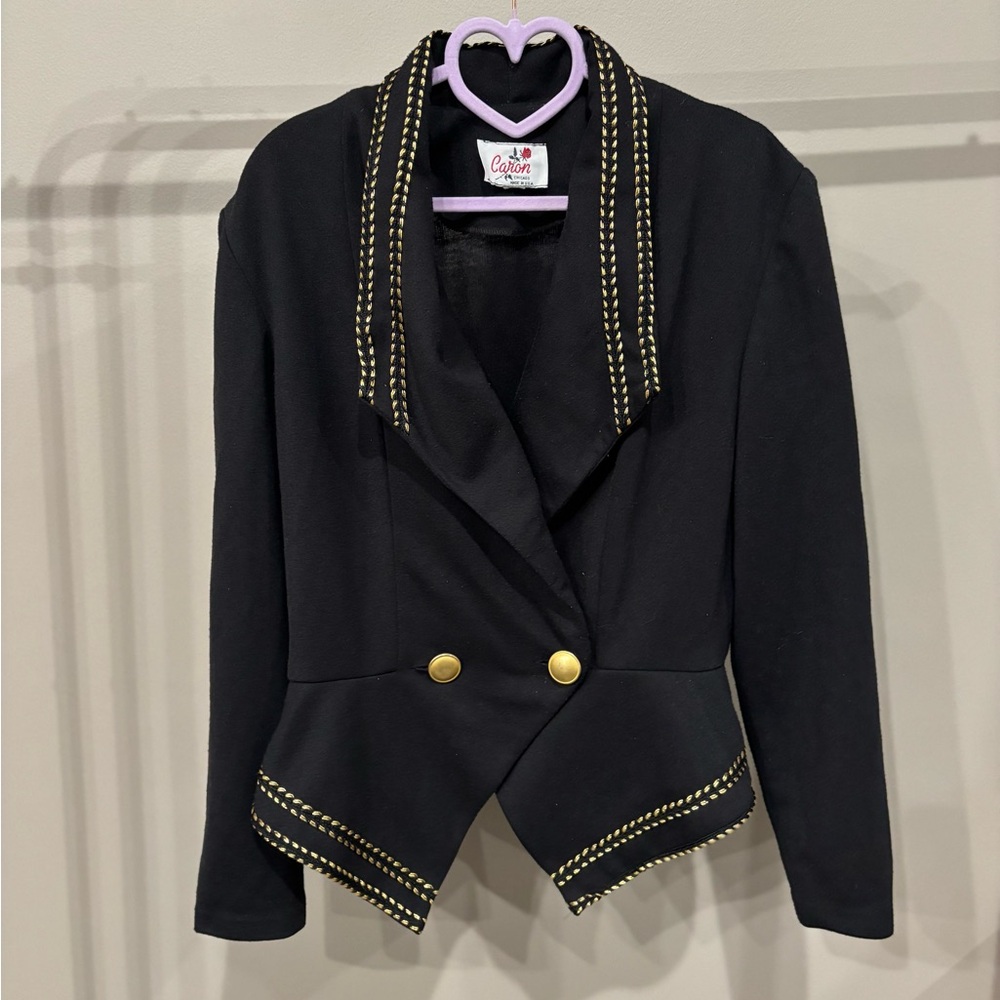 Carbon Black Blazer with Gold Button Detail